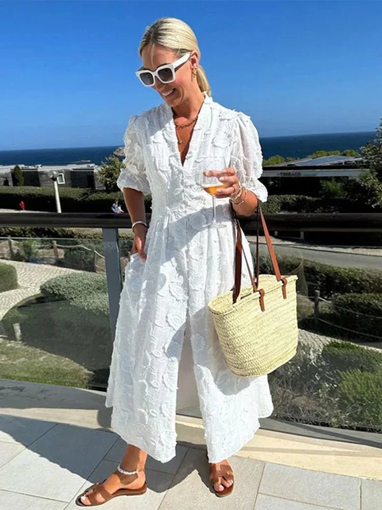Robe Midi Teresa en Dentelle Brodée à Col V