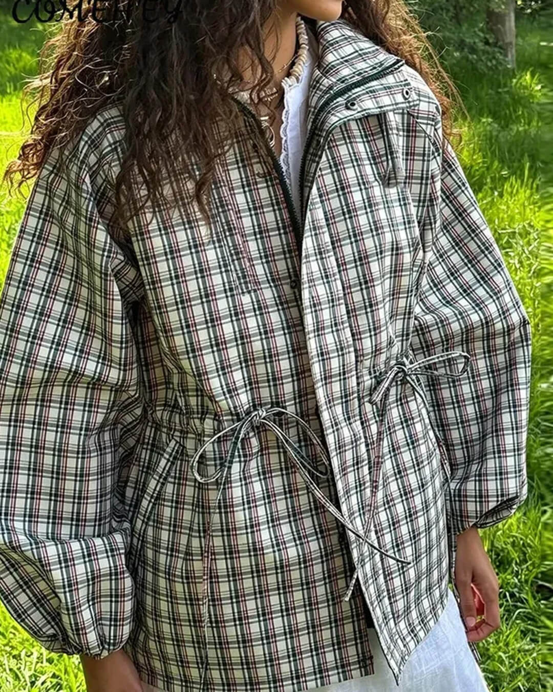 Gina retro karirana jakna s kapuljačom