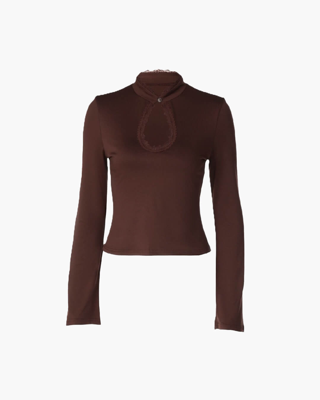 Blusa Rosa de Gola Alta com Decote em Gota