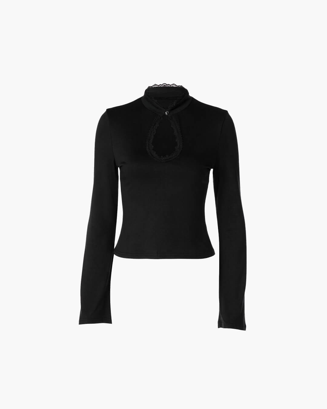 Blusa Rosa de Gola Alta com Decote em Gota