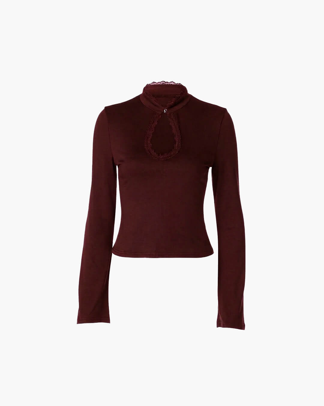Blusa Rosa de Gola Alta com Decote em Gota