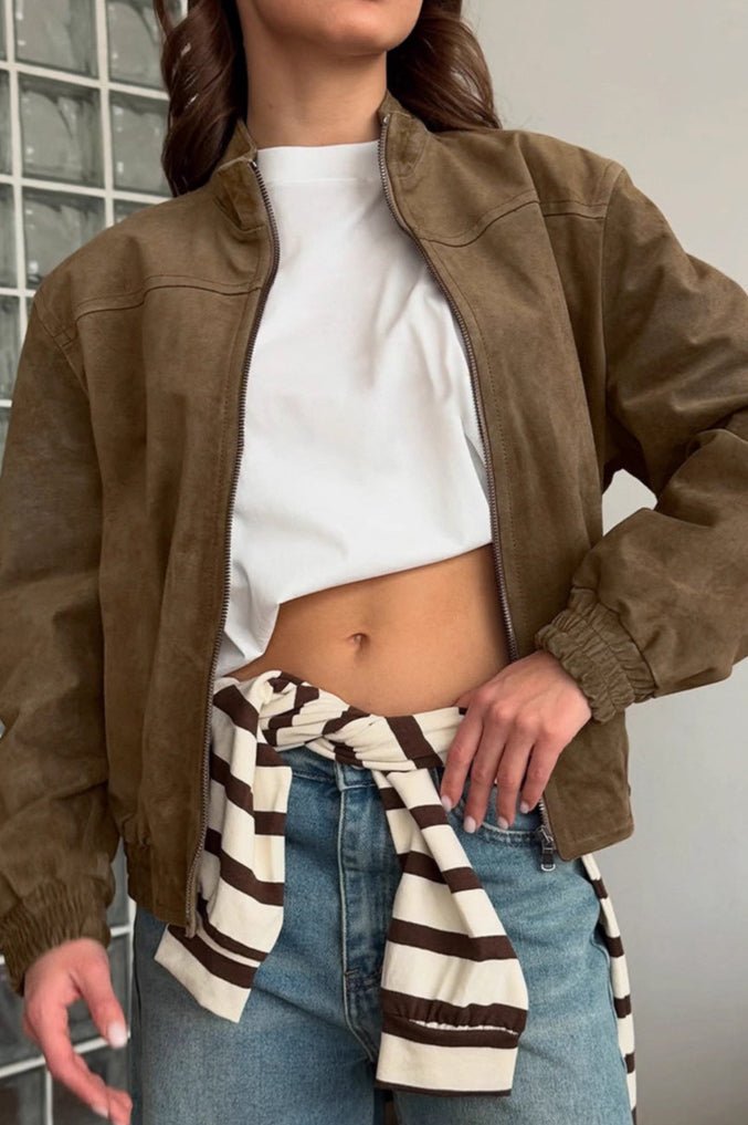 Olivia Vintage Khaki Velourslederjacke