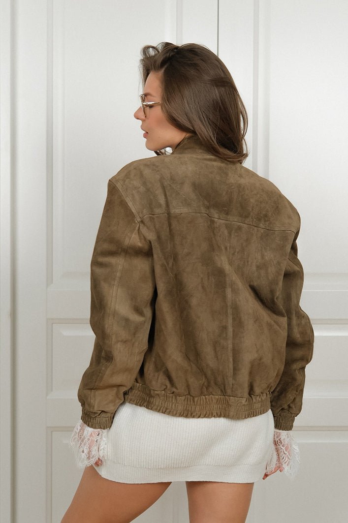 Olivia Vintage Khaki Velourslederjacke
