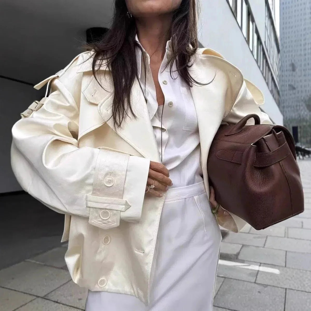 Linda Retro Double-Button Windbreaker Jacket
