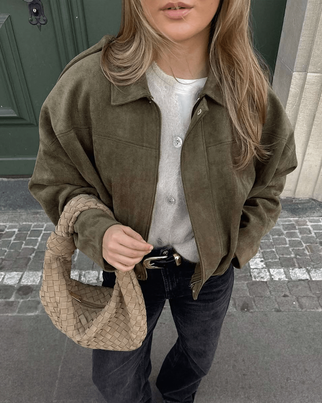 Helen Faux Suede Bomber Jacket