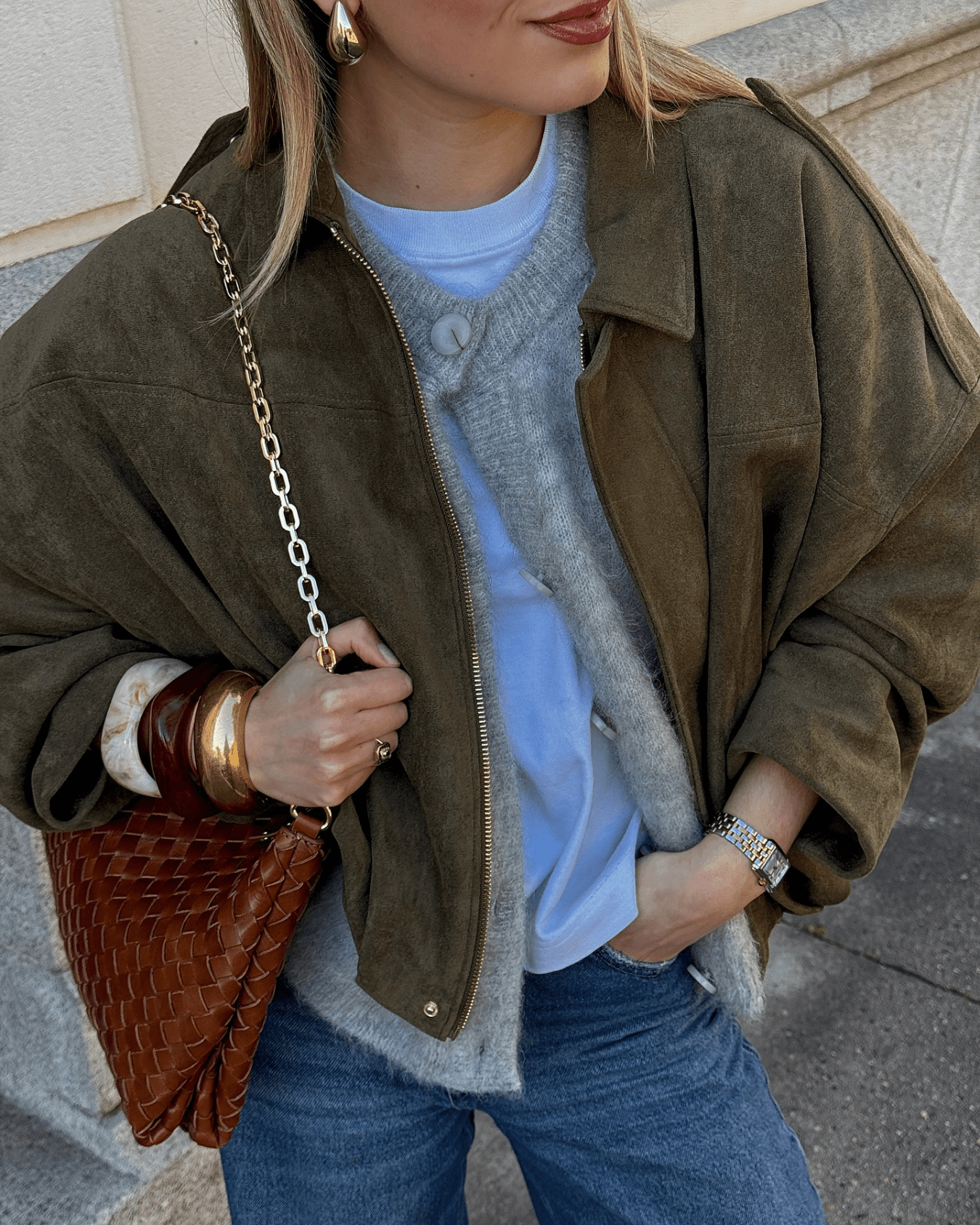 Helen Faux Suede Bomber Jacket