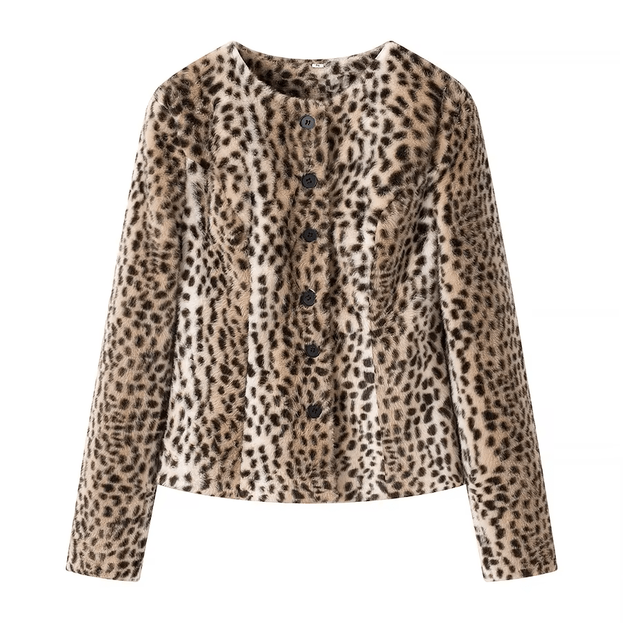 Krátká bunda Katie z umělé kožešiny s leopardím vzorem