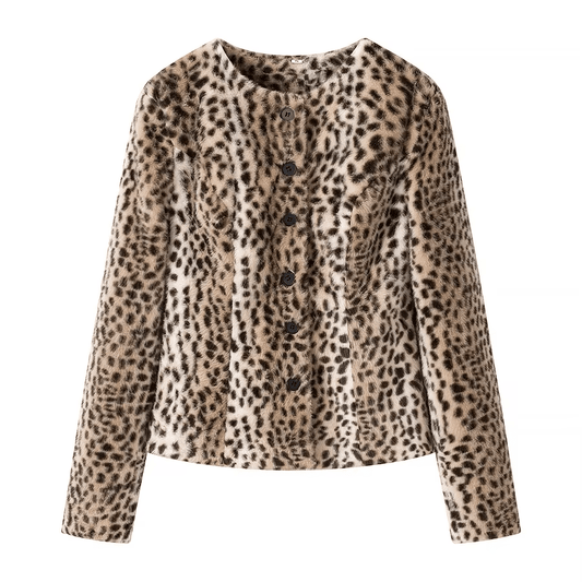 Katie Leopard Faux Fur Cropped Jacket