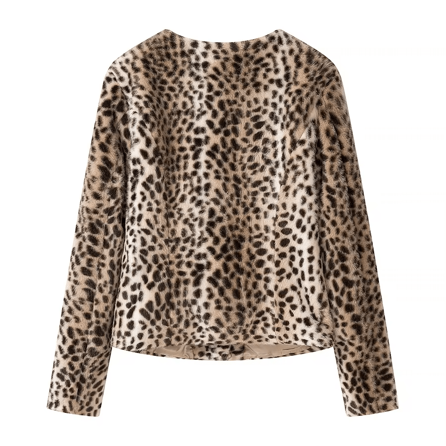 Krátká bunda Katie z umělé kožešiny s leopardím vzorem