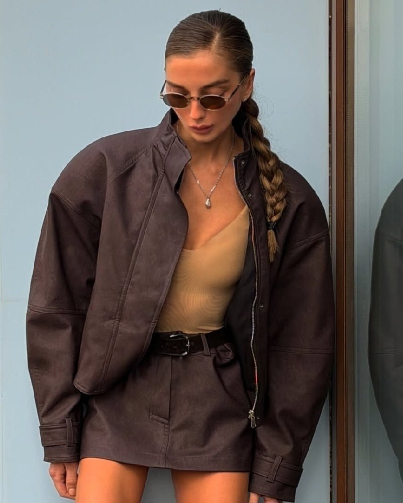 Emily μπουφάν με φερμουάρ από συνθετικό σουέτ