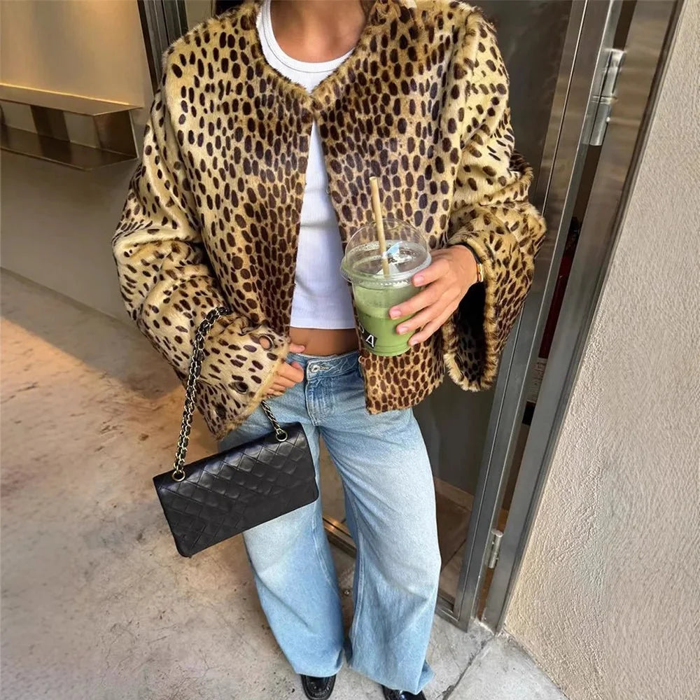 Katie Leopard Faux Fur Jacket