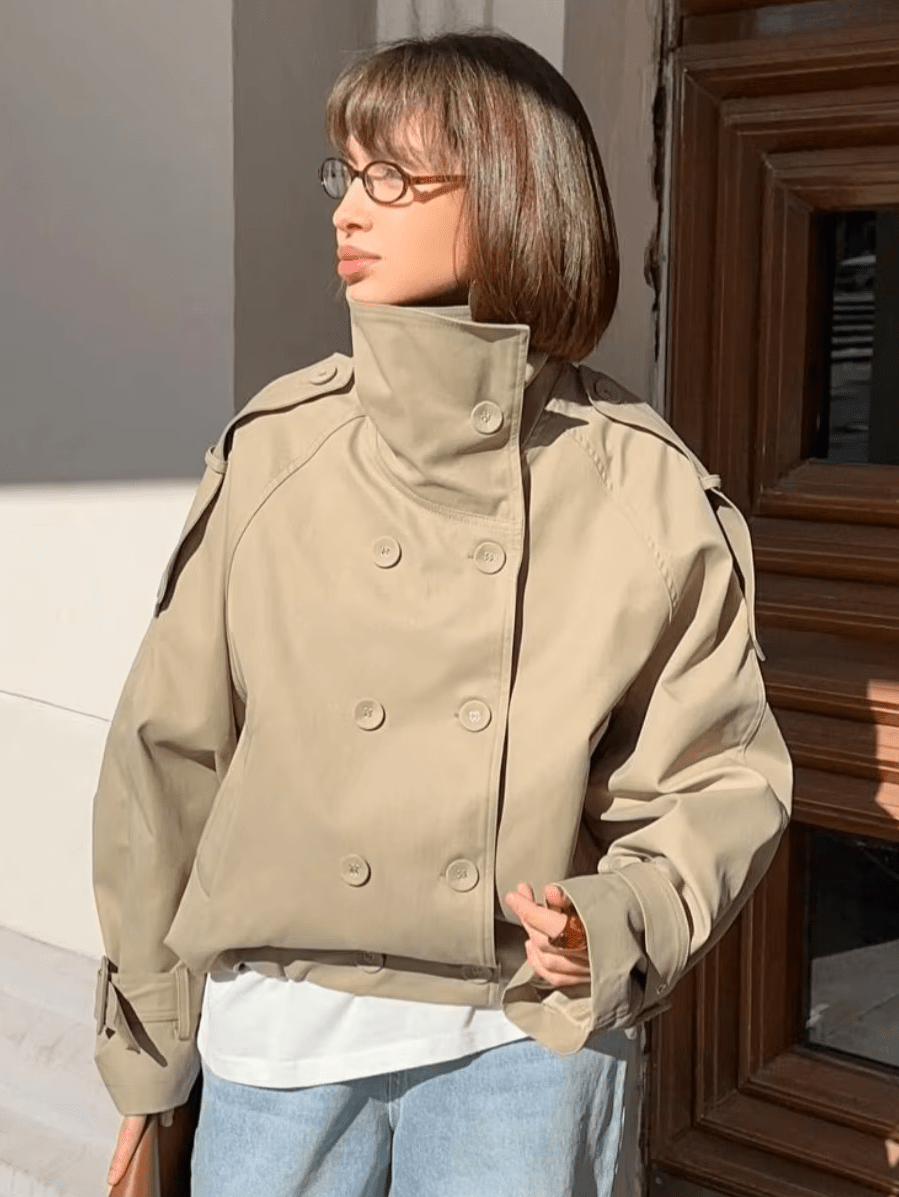 Natalie aukštu kaklu trumpinta tranšėjos striukė