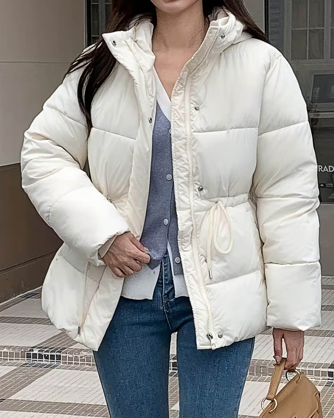 Carmen oversized pufferjakke med snøring i livet