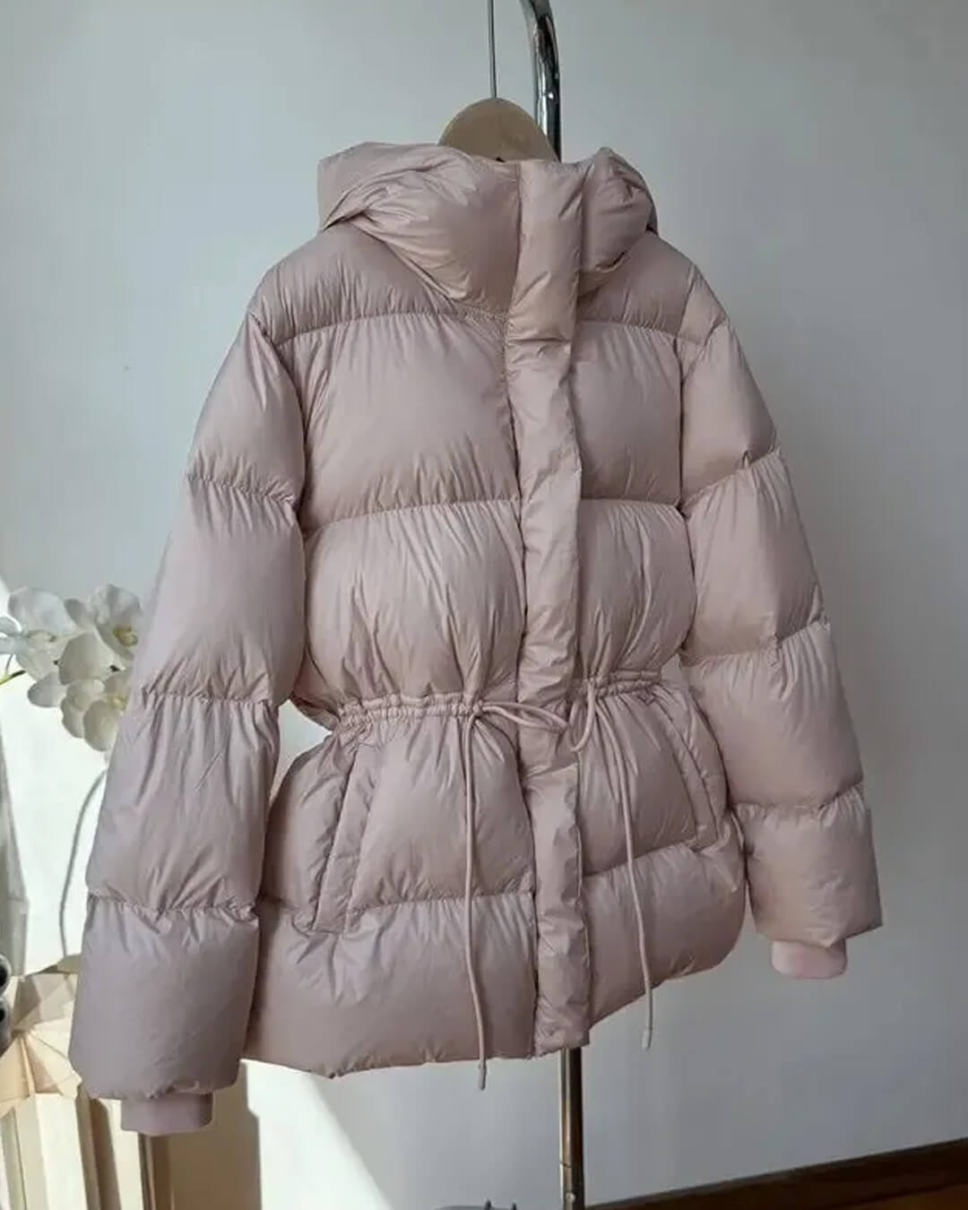 Carmen oversized pufferjakke med snøring i livet