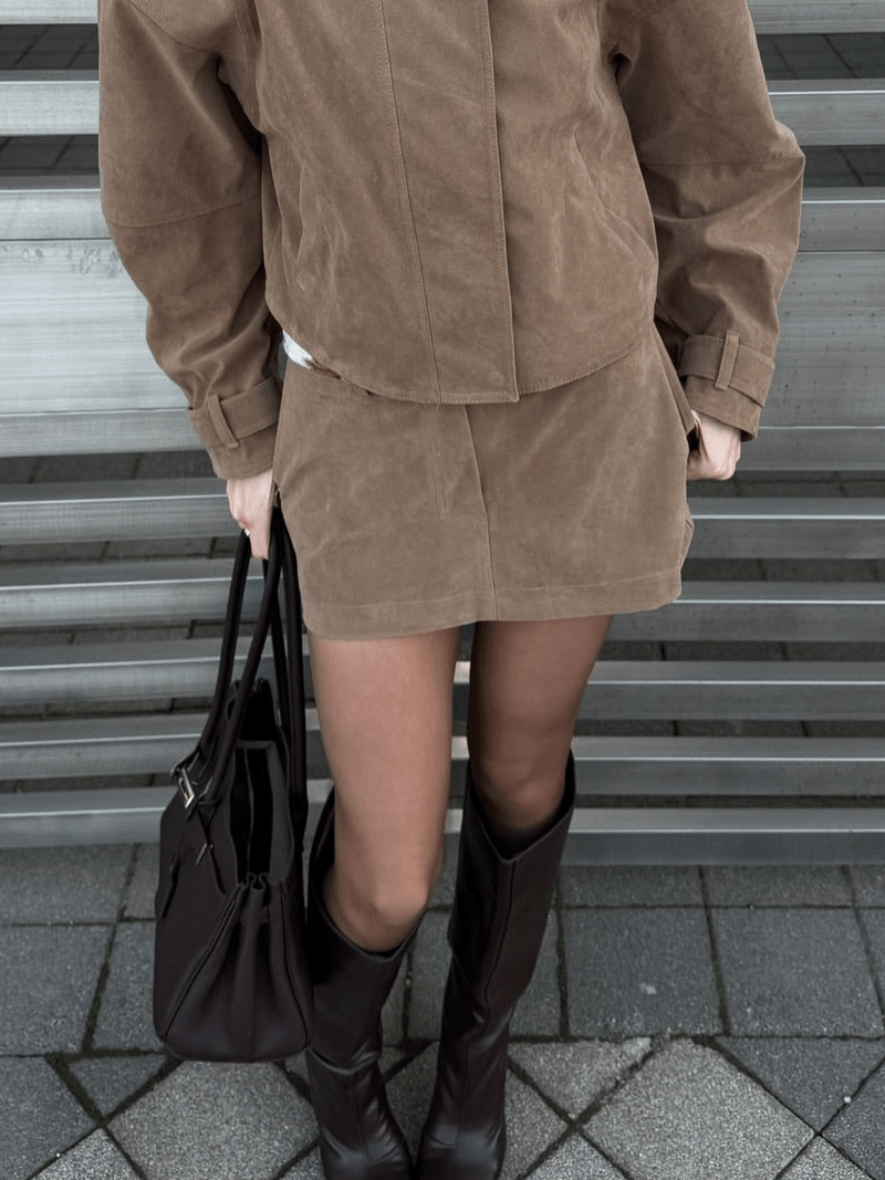 Nicole Suede Cropped Coat & Skirt Set