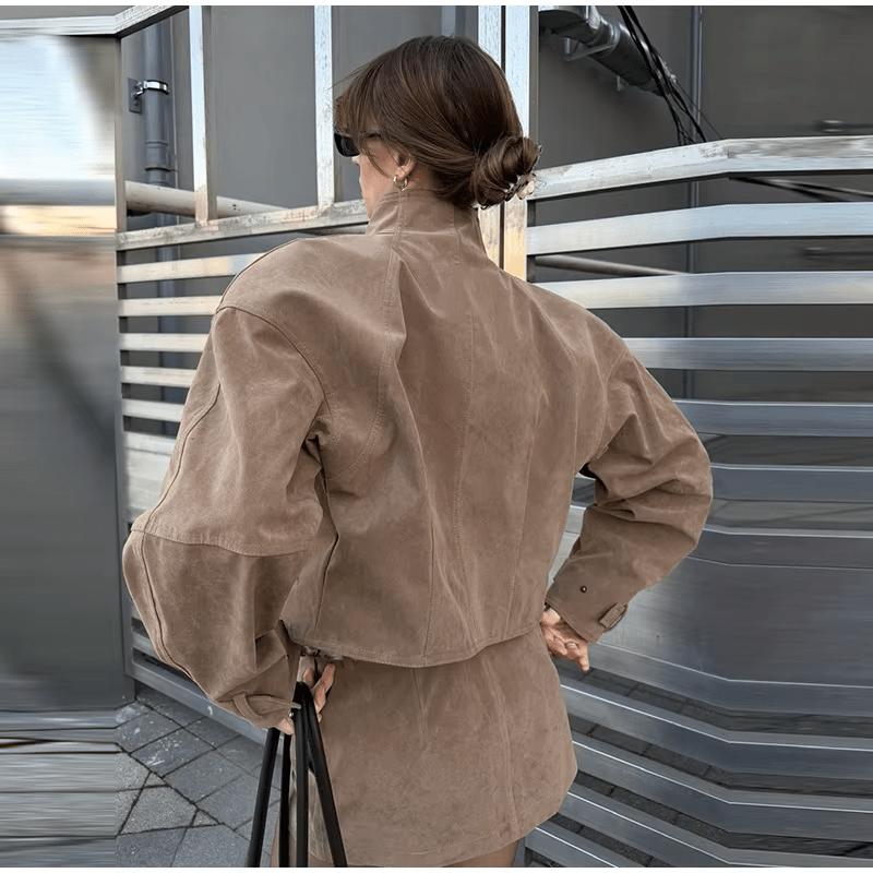 Nicole Suede Cropped Coat & Skirt Set