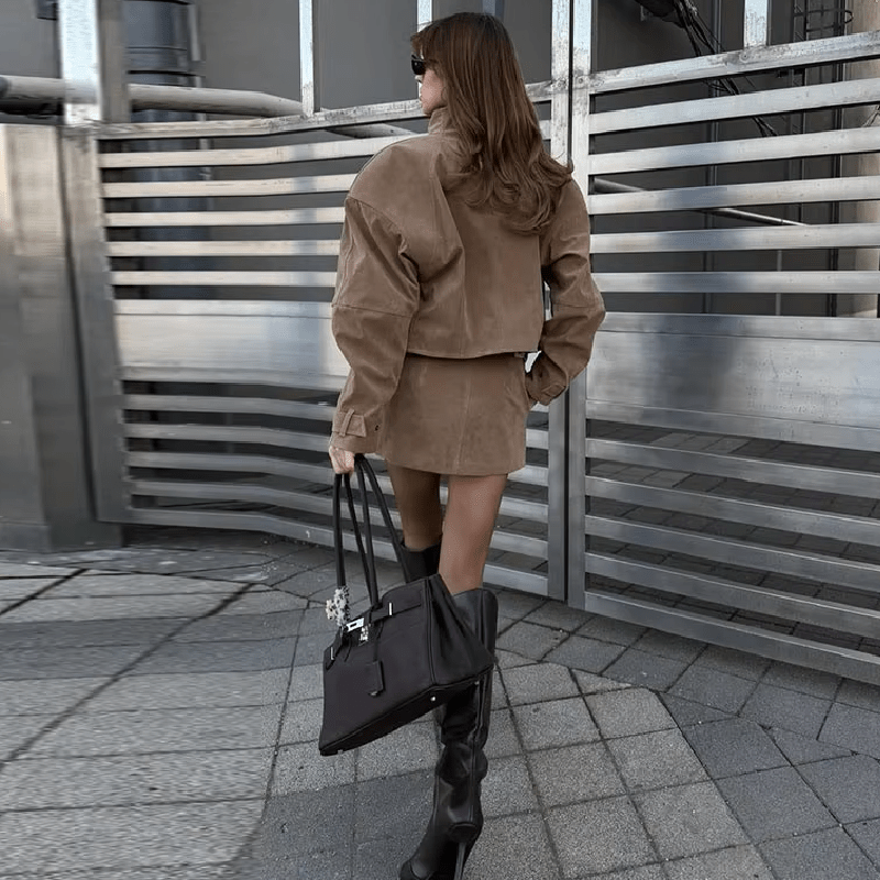 Nicole Suede Cropped Coat & Skirt Set