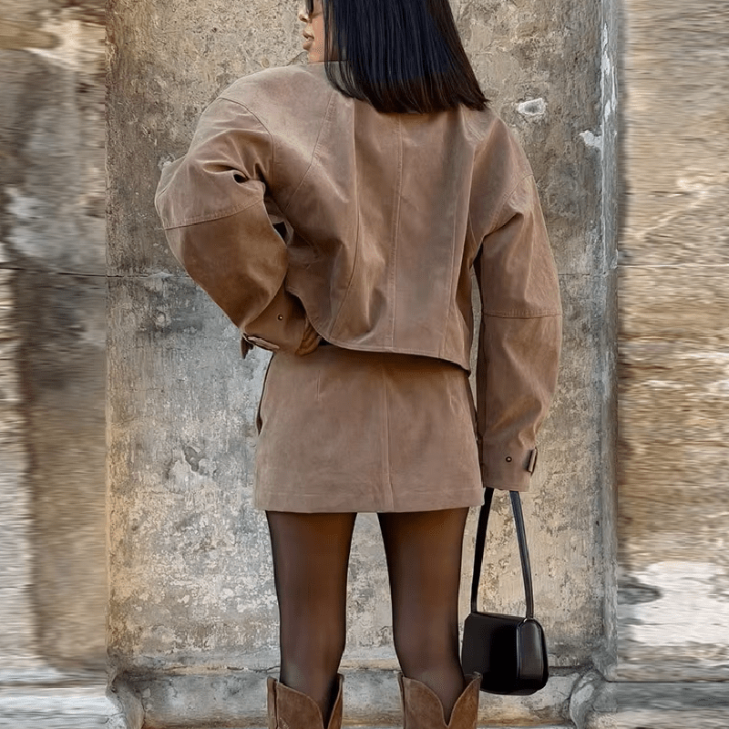 Nicole Suede Cropped Coat & Skirt Set