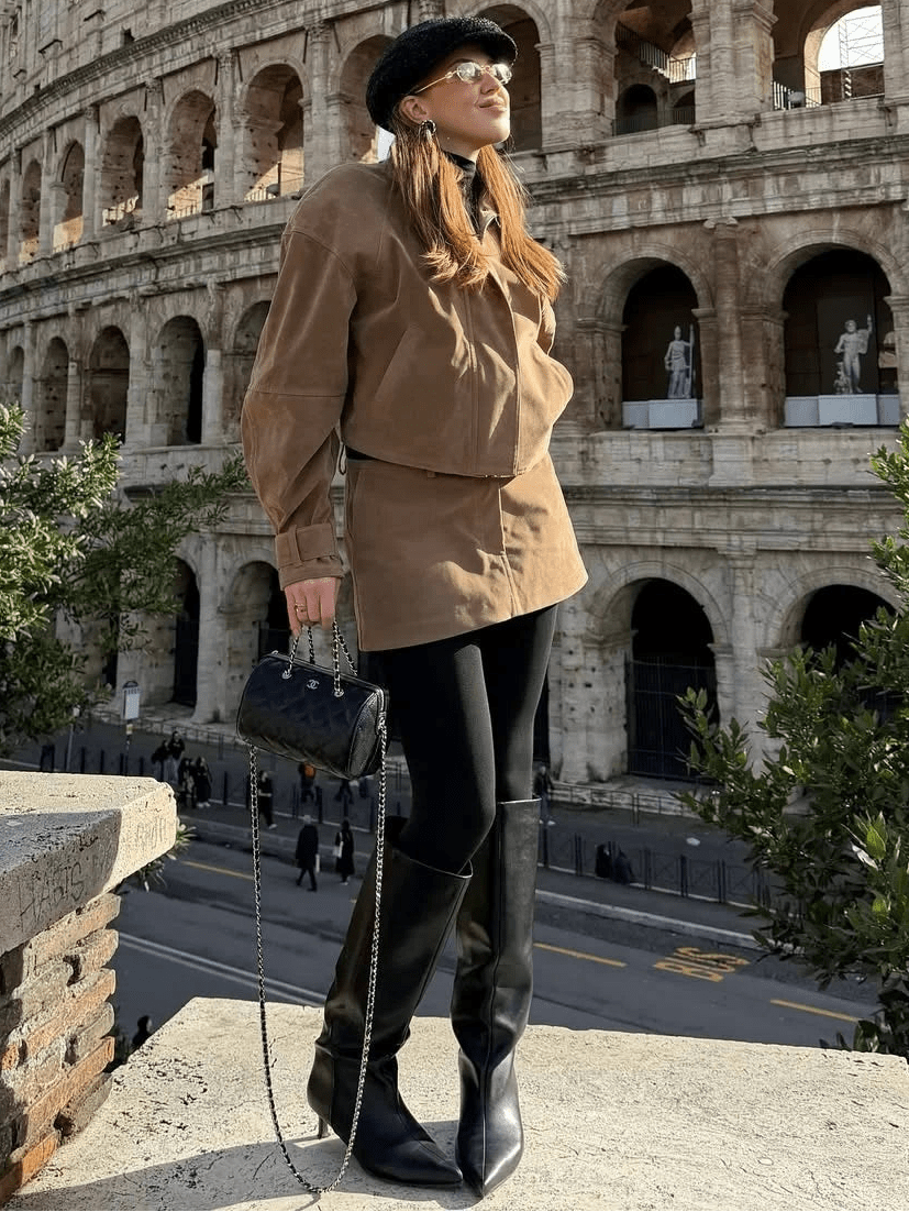 Nicole Suede Cropped Coat & Skirt Set