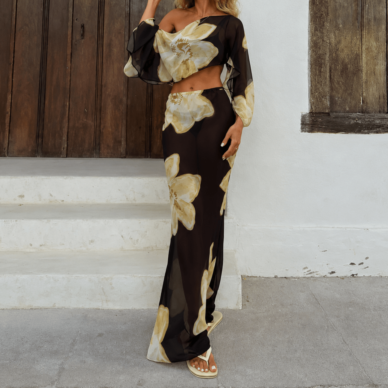 Σετ Elena φλοράλ maxi φούστα