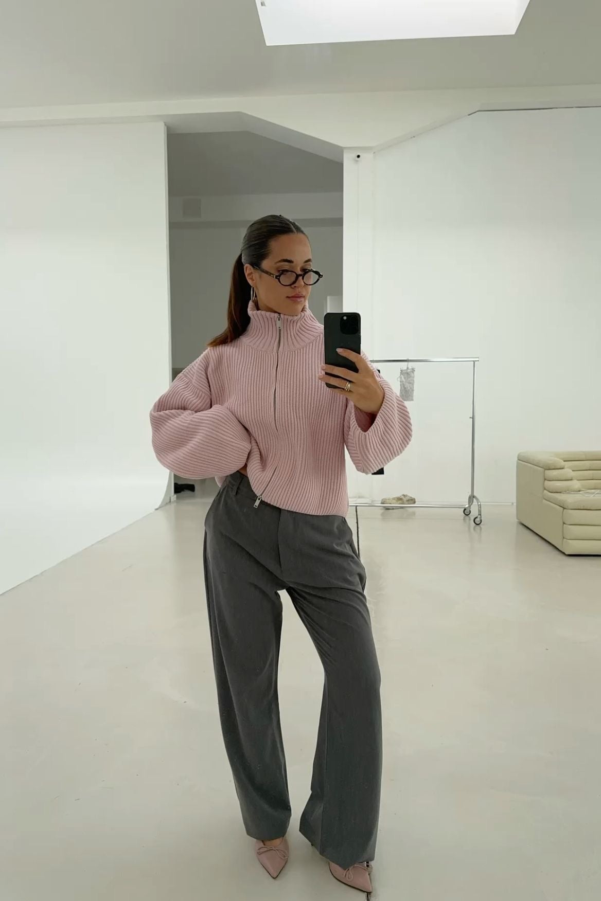 Angela Oversized Ribbed Zip-Up Sweater