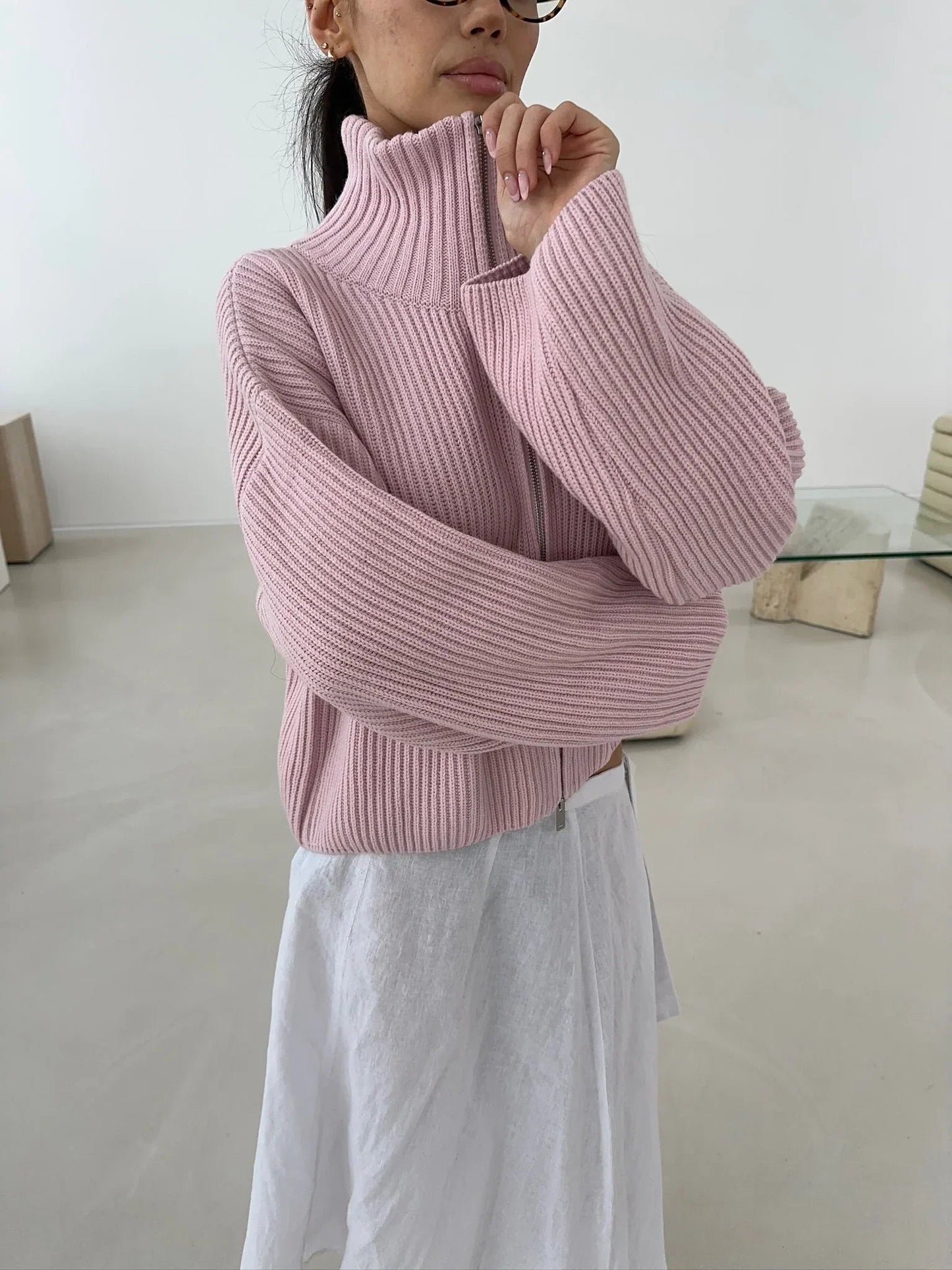 Angela Oversized Ribbed Zip-Up Sweater