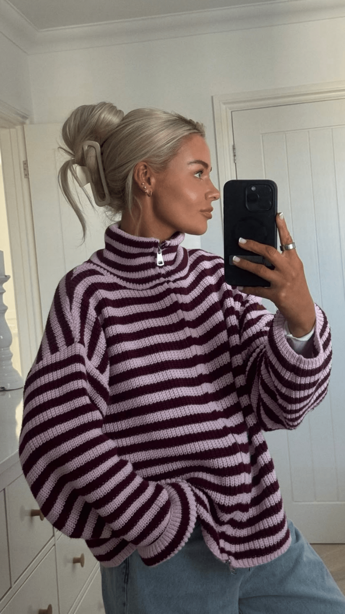 Leah Striped Knit High-Neck Sweater