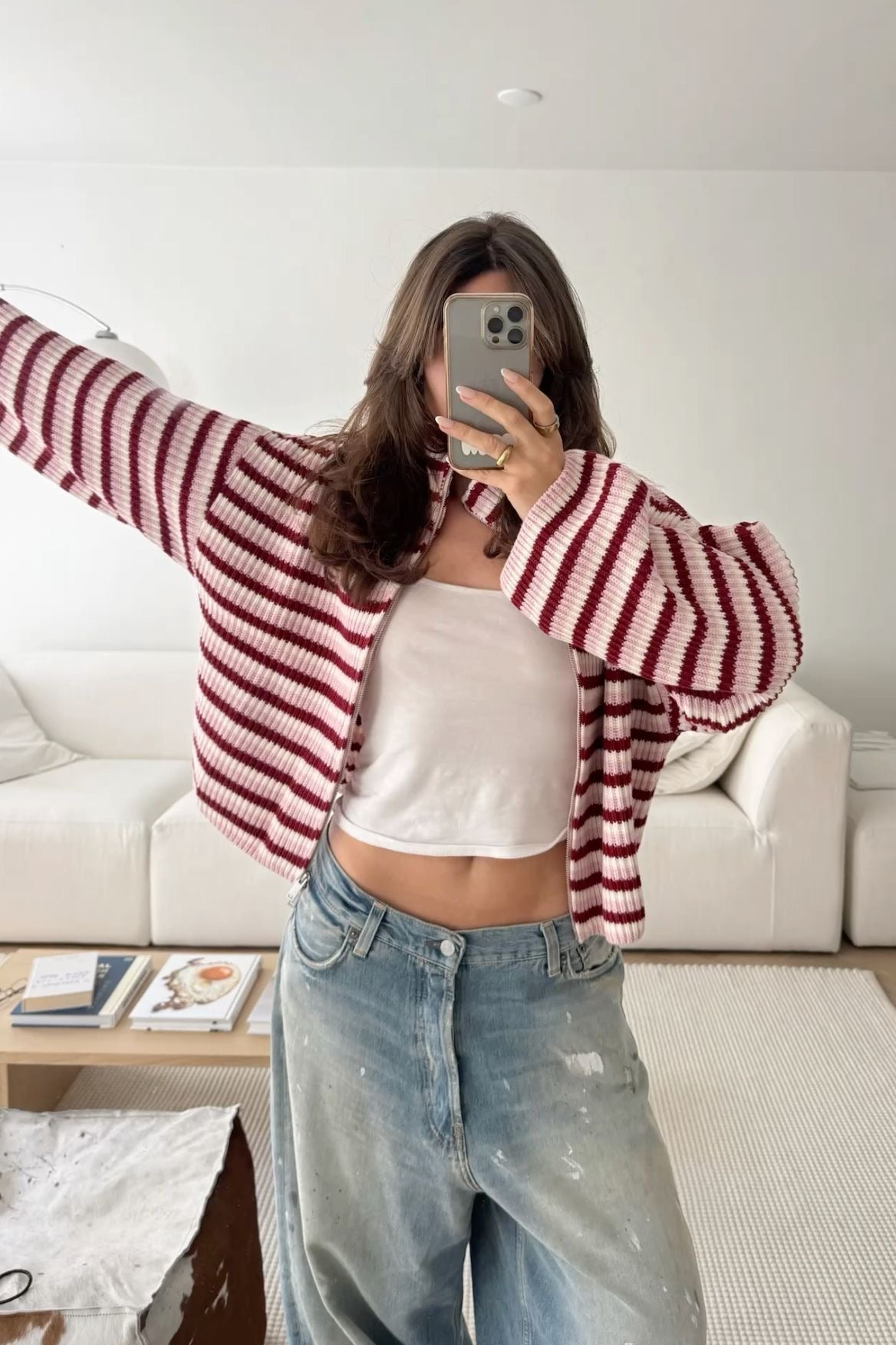 Helena Striped Zip Knit Sweater