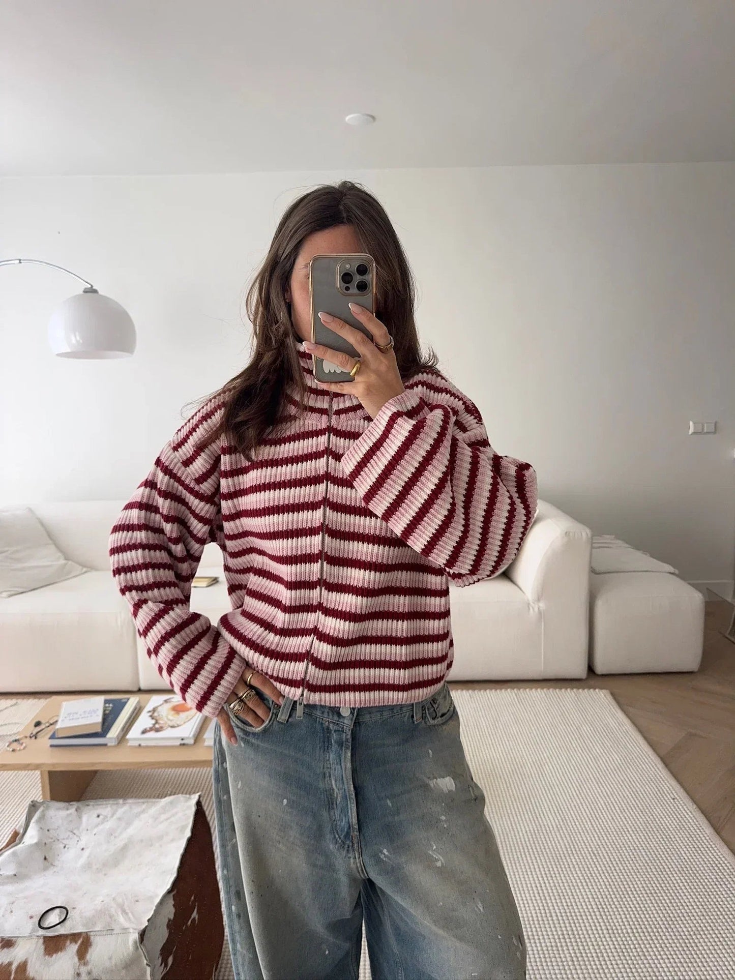 Helena Striped Zip Knit Sweater