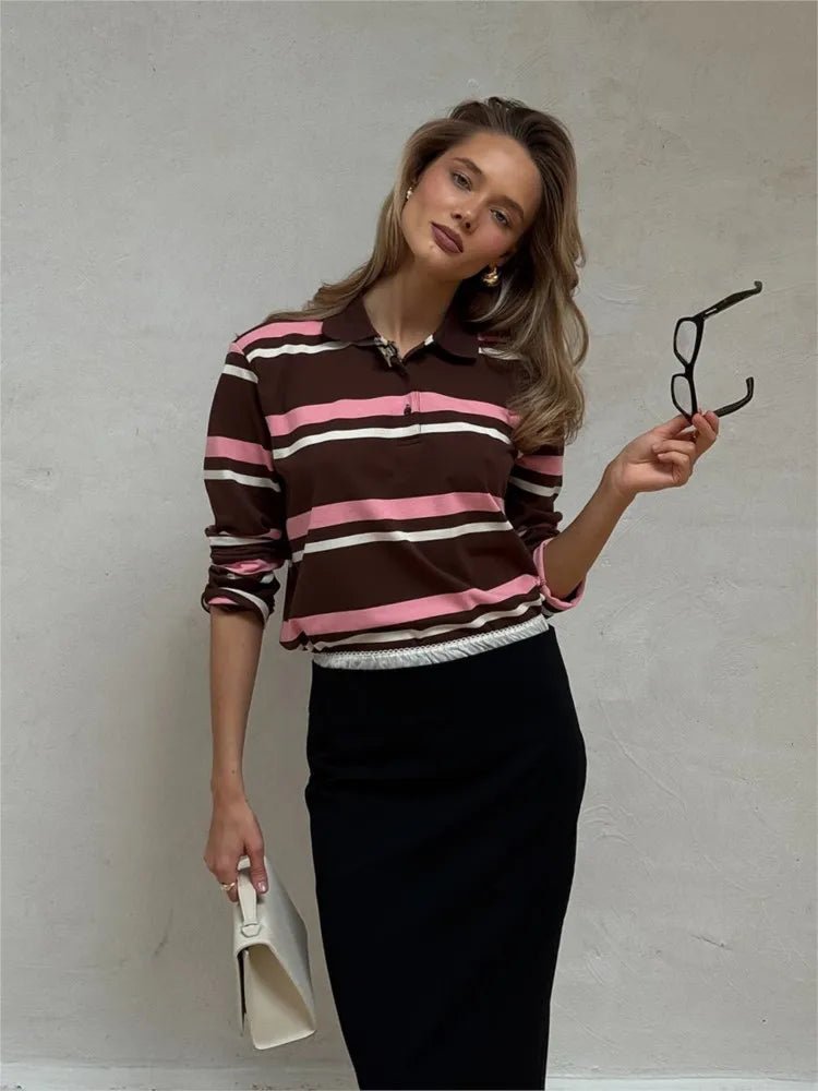 Laura prugasta polo bluza s dugim rukavima