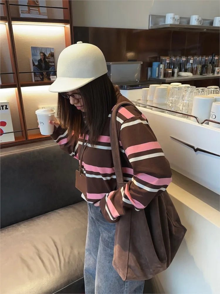 Laura prugasta polo bluza s dugim rukavima