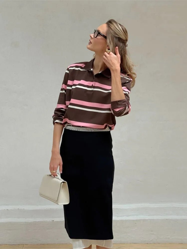 Laura prugasta polo bluza s dugim rukavima
