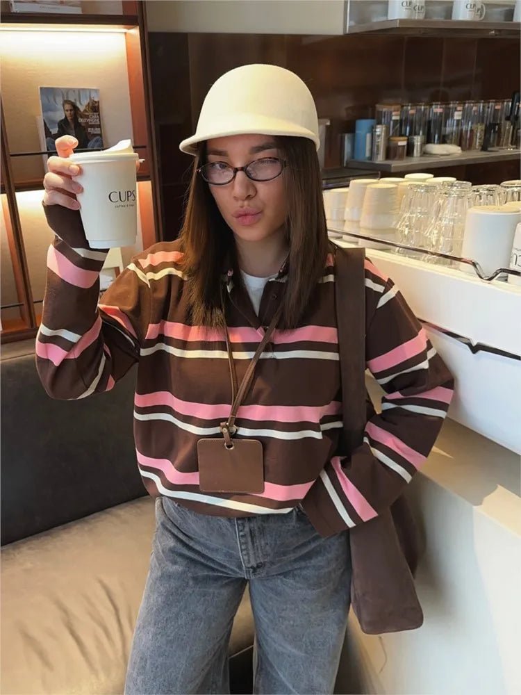 Laura prugasta polo bluza s dugim rukavima