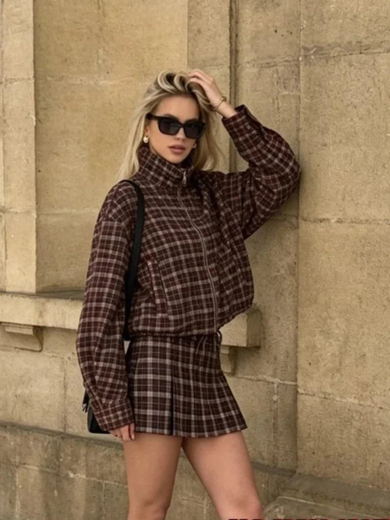 ZEYA - Tessa Checked Jacket & Mini Skirt Set