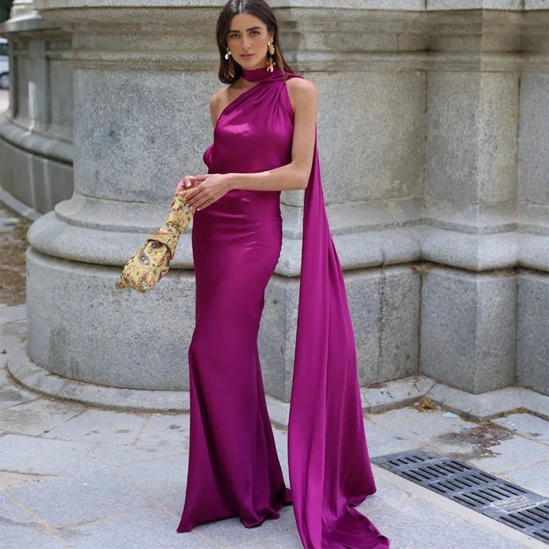 ZEYA - Aneta Satin Halter Cape Dress