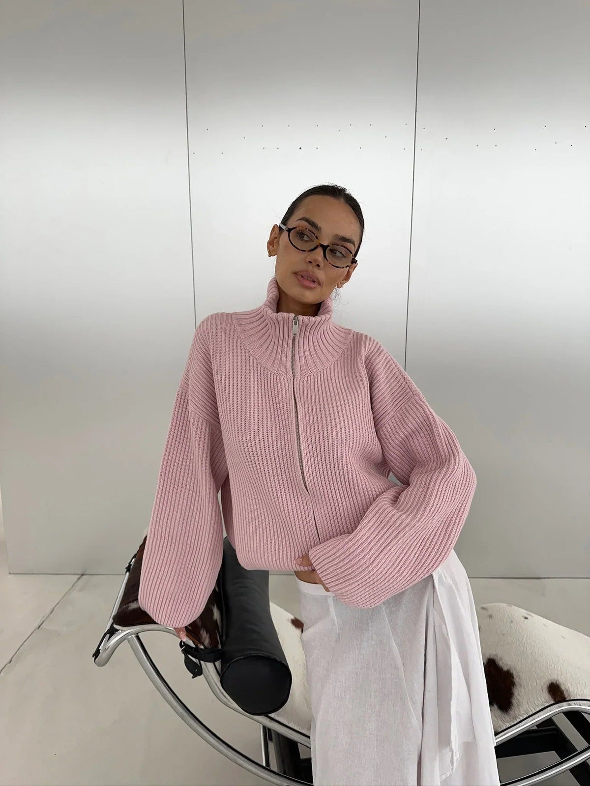 ZEYA - Angela Oversized Ribbed Zip-Up Sweater