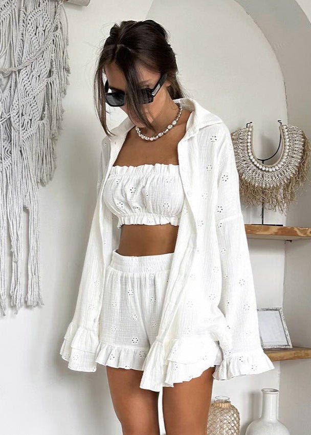 ZEYA - Anna Eyelet Ruffle Shorts Three-Piece Set