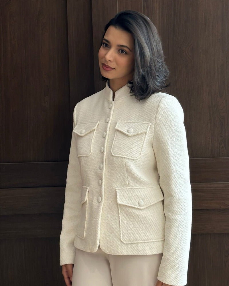ZEYA - Anna Stand Collar Flap Pockets Blazer