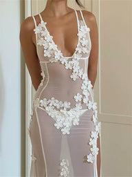 Rochie maxi Annalyn transparentă, cu despicătură pe coapsă