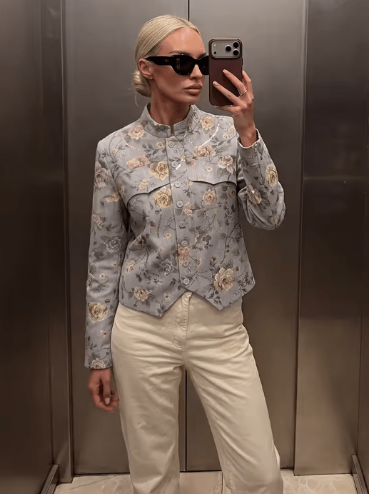 ZEYA - Anne Vintage Jacquard Cropped Jacket