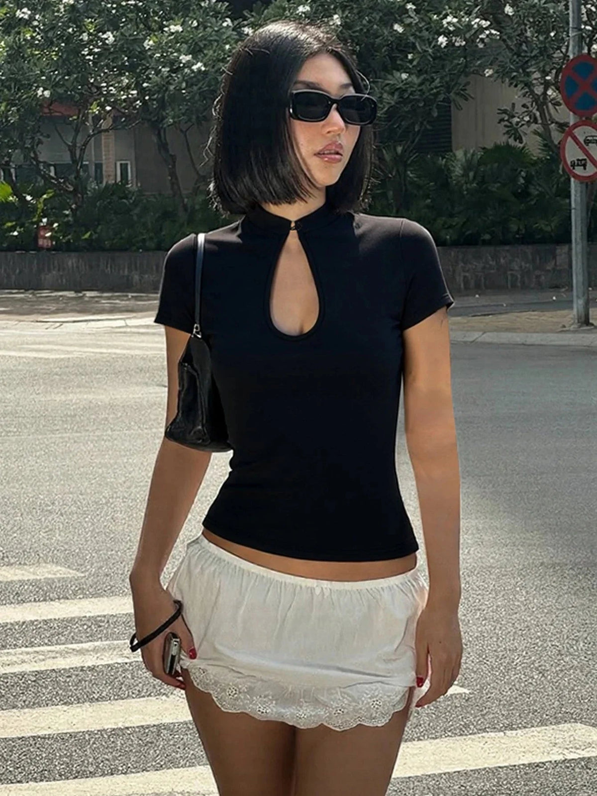 ZEYA - Ariane Mandarin Collar Knot Button Blouse