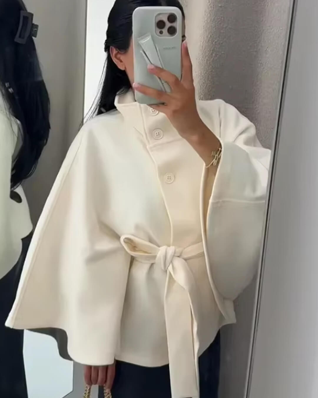 ZEYA - Arianne Elegant High - Neck Belted Cape Jacket