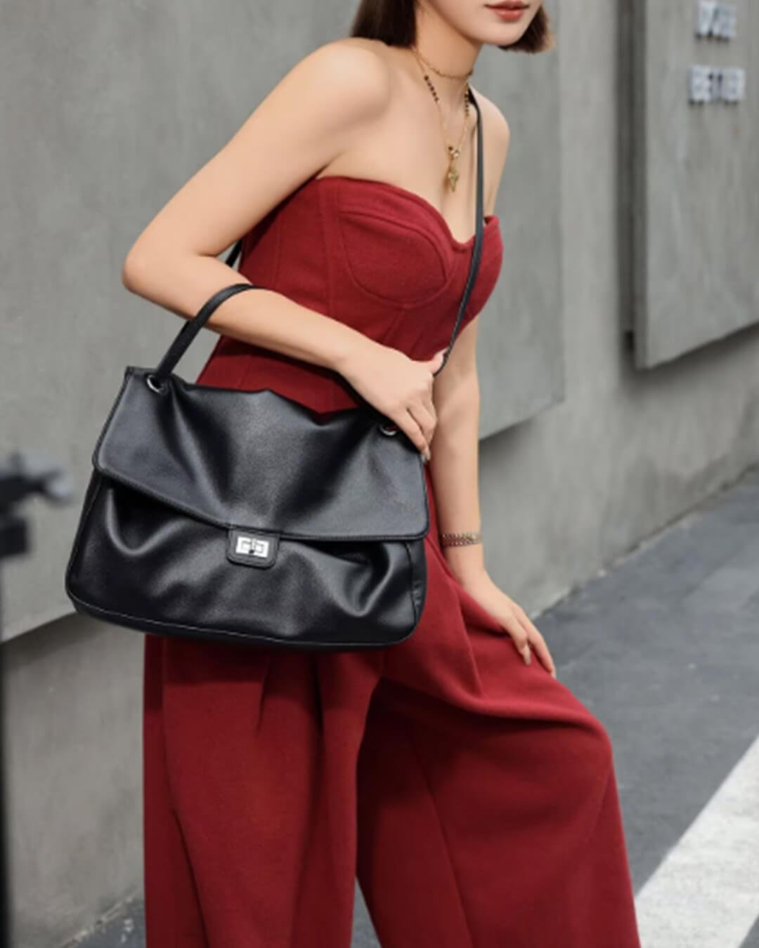 ZEYA - Ava Maxi Flap Leather Shoulder Bag