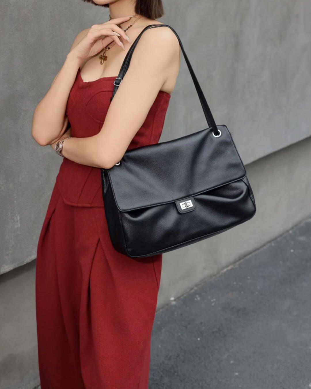 ZEYA - Ava Maxi Flap Leather Shoulder Bag