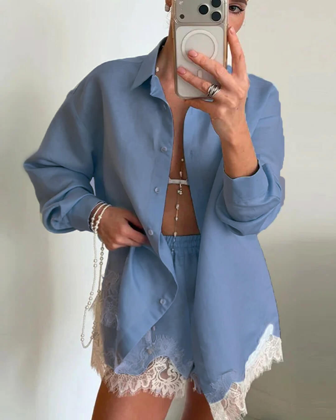 ZEYA - Bianca Lace Patchwork Beach Shirt Set