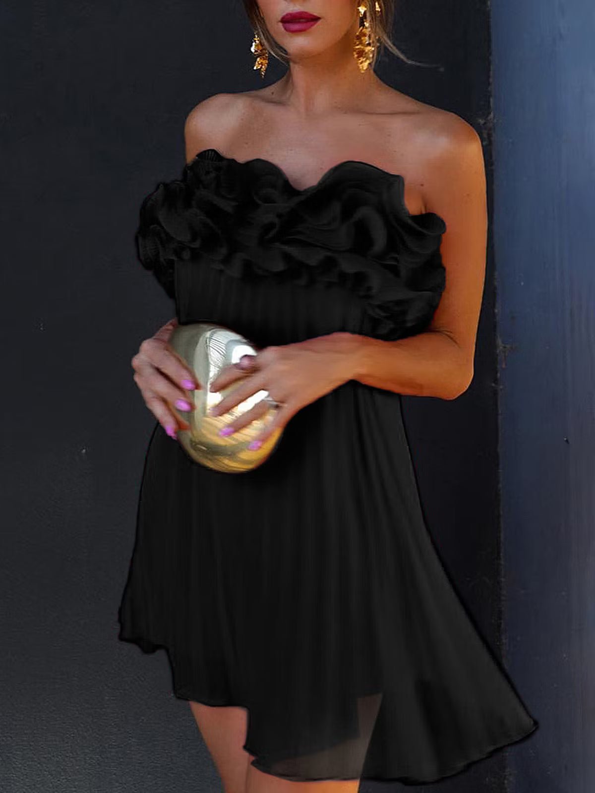 ZEYA - Bianca Mesh Rosette Pleated Tube Dress