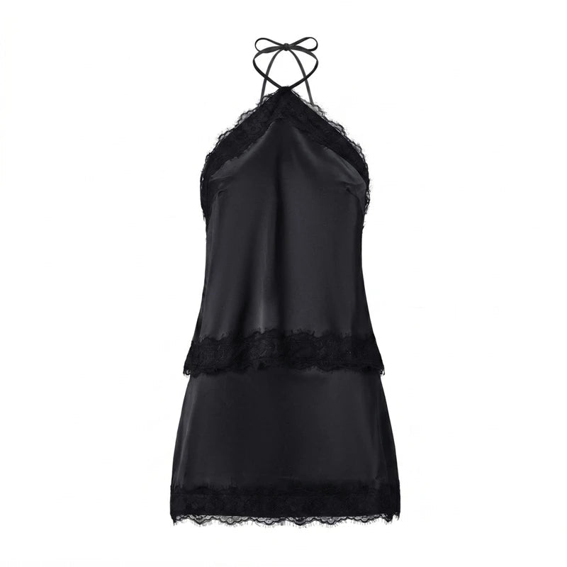 ZEYA - Bianca Two - Piece Satin Lace Halter Set