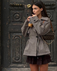Trenci scurt Billie cu șnur și model gingham