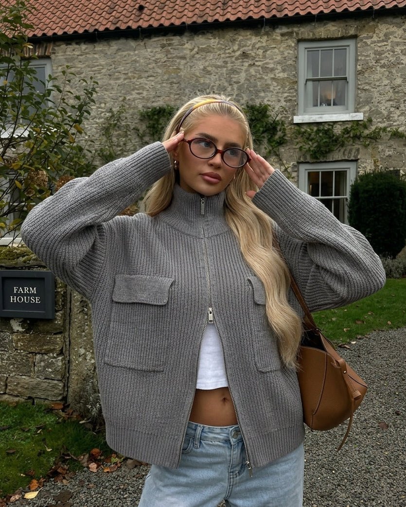 ZEYA - Bonnie Funnel Neck Zip Up Sweater