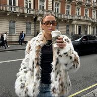 Palton din blană artificială cu model leopard Camella